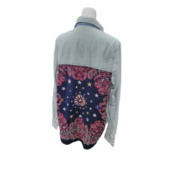 Free People Bandana Bandit Button Long Sleeve Shirt Button Up Denim Size Small - Picture 6 of 11
